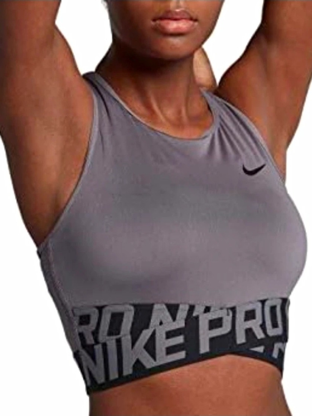Nike Gray/Black Pro Logo Cropped Sports Bra